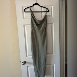 Anthropologie BHLDN August Satin Charmeuse Midi dress in MOSS size 2